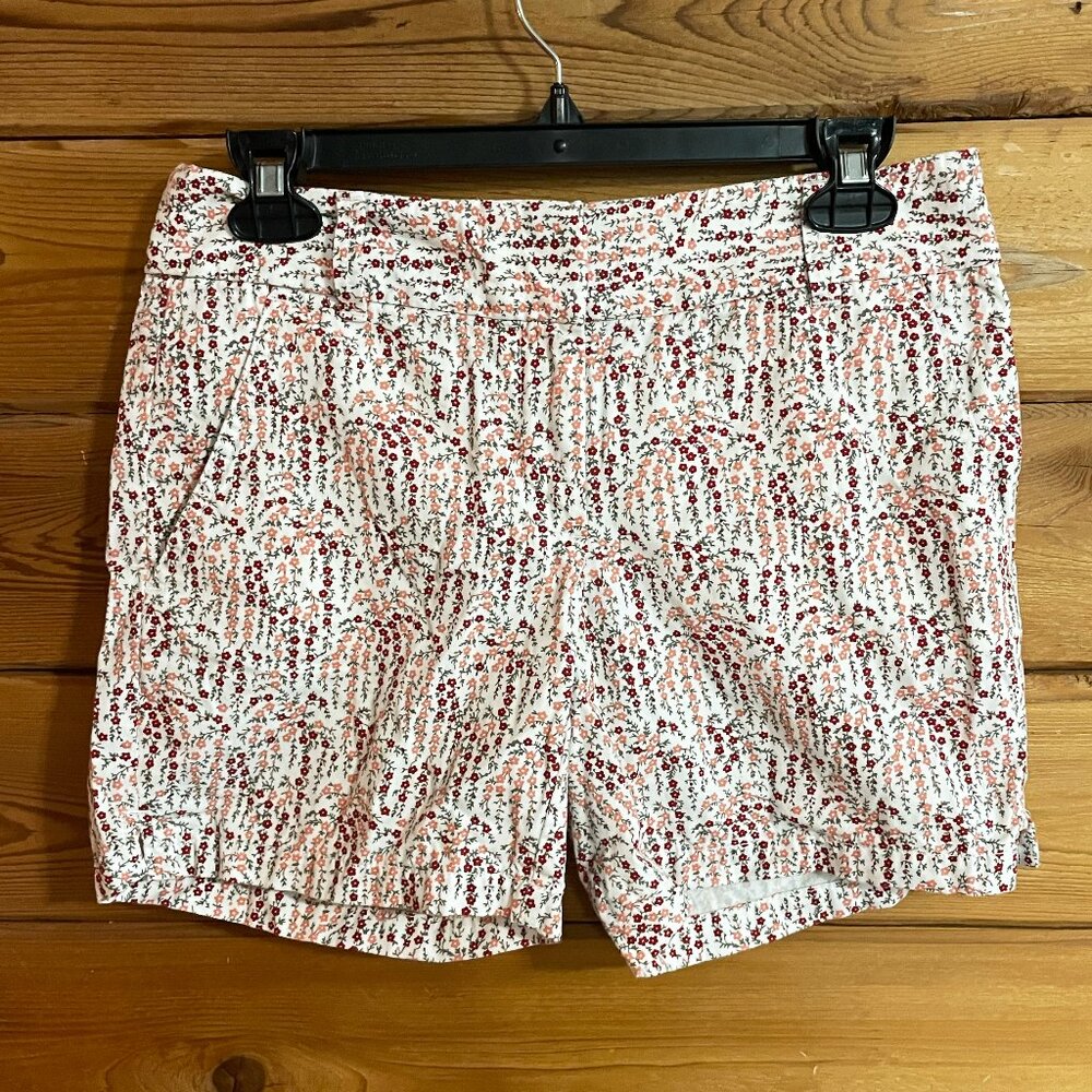 LOFT Summer Floral Chino 6" Shorts Cotton White & Pink Women's Size 00